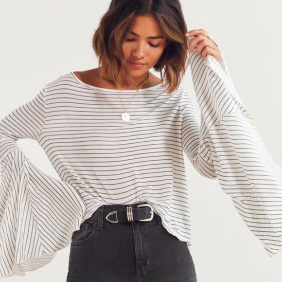 Kimchi Blue Tops - Kimchi Blue Vera Long Bell Sleeve  Stripe Blouse L